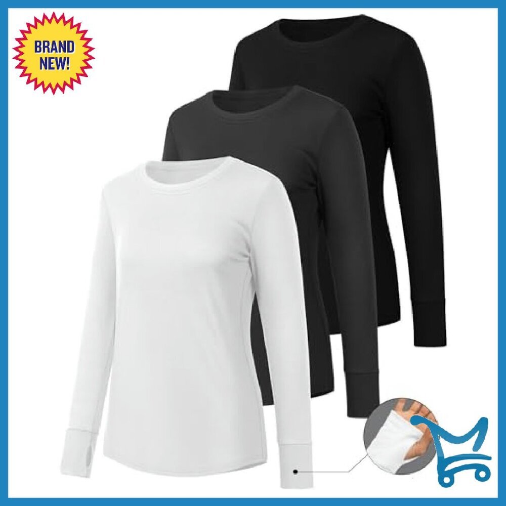 Women's Long Sleeve Cotton Tunic Top with Thumb Holes - 3 Pack - Picture 3 of 8